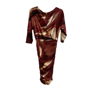 Alice + Olivia Dress Wmn M Burgundy Abstract Ruched Dolman Midi Artistic Modern thumbnail 5
