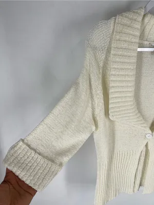WD-NY Ivory Open‎ Knit Cotton Blend Shawl Collar Cardigan Size L thumbnail 3