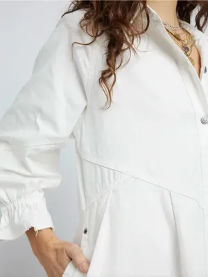 Free People We The Free Hannah Denim Mini Shirt Dress Cream Small Raw Hem Cotton thumbnail 5