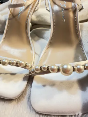 Betsey Johnson SB-Jacy Ivory Pearl-Embellished Ankle Strap Heels size 7.5 thumbnail 5