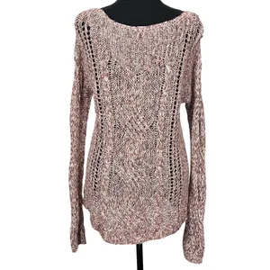 Free People Open Cable Knit Sweater Womens Small Pullover Cotton Linen Boho Pink thumbnail 4