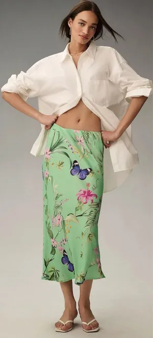 Anthropologie The Tilda Midi Slip Skirt Floral Butterfly Print Y2K 90s Medium thumbnail 1