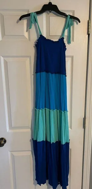 Bebop Colorful Blue Tiered Maxi Dress. Great for Summer thumbnail 2