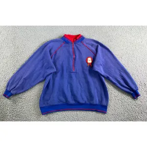 Vintage Nu Nu Sport Quarter Zip‎ Pullover Sweatshirt Teddy Bear Plaid Patch 90s thumbnail 2