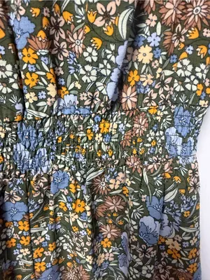 BeBop Olive Floral Short Sleeve Dress with Blue & Yellow Blooms thumbnail 6