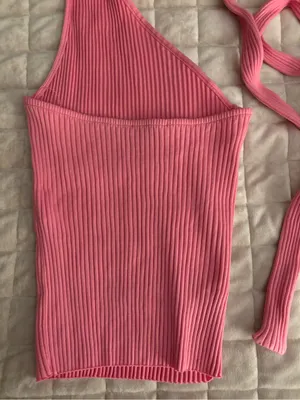 Zara Pink Ribbed One Shoulder & Scarf Knit Top Size M thumbnail 3