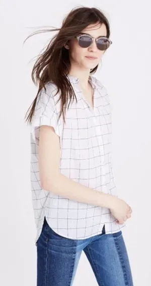Madewell‎ Women's Short Sleeve Button Front Windowpane Shirt thumbnail 1