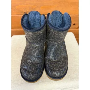 UGG Mini Bailey Bow Glitter/Sparkle boots leopard print blue/gold Sz 6 thumbnail 6