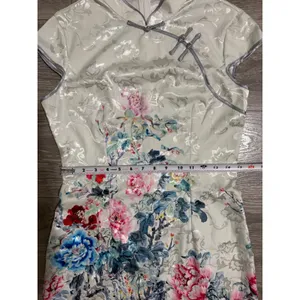 Jin He White Floral Satin Qipao Cheongsam Dress Size S Mandarin Collar Asian thumbnail 6