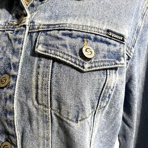Squeeze Stephen Hardy Light Wash Blue‎ Denim Jean Trucker Jacket Vintage Large thumbnail 2