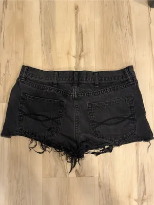 Abercrombie & Fitch Black Distressed Cutoff Jean Shorts thumbnail 2