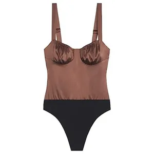 WeWoreWhat‎ Ruched Cup Bodysuit Size 2 Brown Satin Night Out Trendy Sexy thumbnail 11