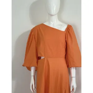 Showpo Rhyne Midi Dress Orange Asymmetric Puff Sleeve Side Cut Out A Line 12 NWT thumbnail 7