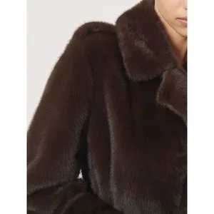 Reiss Cate Faux-Fur Long Belted Coat in Chocolate Brown thumbnail 2
