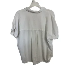 Free Assembly Linen Blend White Button Front Short Sleeve Top M Minimalist Boxy thumbnail 2