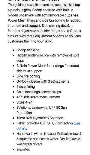 NWT Swimsuits For All Chain Strap Underwire Bikini Top Swimsuits For All Sz 8 thumbnail 5