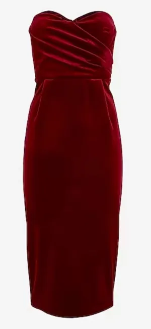 NWT Express Velvet Strapless Sweetheart Neckline Dress in Deep Burgundy Size L thumbnail 1