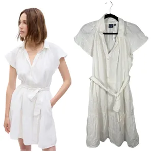 Gap Crinkle Gauze Flutter Sleeve Mini Shirt Dress Off White Medium NEW with Tags thumbnail 2