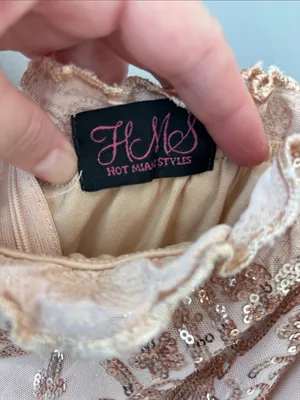 HMS Long Sleeve Sequin Mini Dress Tan thumbnail 3