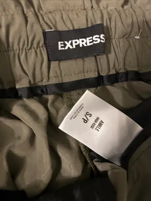 Express Olive Tie-Belt Paperbag Pants, Small thumbnail 3