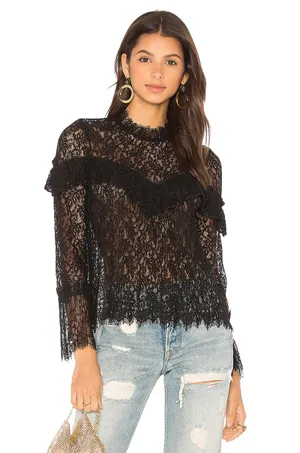 x Revolve Mariella Lace Ruffle Blouse in Black thumbnail 1