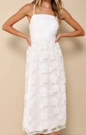 NWOT Lulus Medium‎ Delightful Charisma White Embroidered Sequin Mesh Midi Dress thumbnail 1
