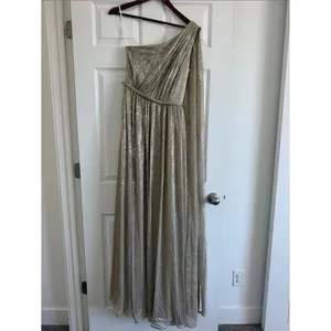 Halston Heritage Metallic One Shoulder Grecian Draped Gown Champagne Size 4 NWOT thumbnail 2