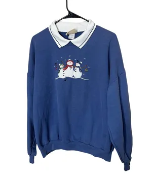 Top Stitch By Morning Sun Embroidered Snowman Crewneck Collared Sweatshirt XL thumbnail 1
