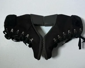 A New Day Larina Black Faux Fur Heeled Ankle Boots thumbnail 8
