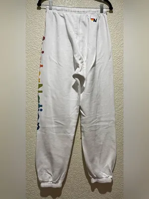 Aviator Nation White Sweatpants with Rainbow Side Logo Size M thumbnail 6