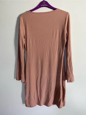 Reformation Jeans Ribbed Mini Dress in Dusty Rose Fall Winter Bodycon Size L thumbnail 6