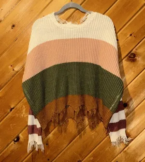 Polly & Esther frayed hem chunky knit striped sweater thumbnail 4