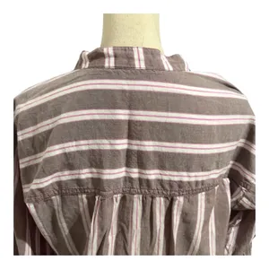Pilcro Anthropologie Women's Pink Brown Stripe Long sleeve Popover Top Sz S thumbnail 4