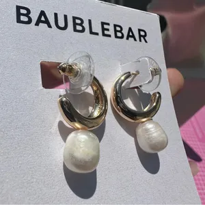 Baublebar gold tone open loops white pearl drops earrings thumbnail 4