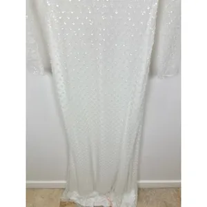 Lulus Mariani White Sequin Beaded Backless Long Sleeve Maxi Dress Medium NWT thumbnail 9