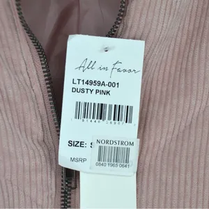NEW All In Favor Quilted Corduroy Bomber Jacket in Dusty Pink Women's S thumbnail 5