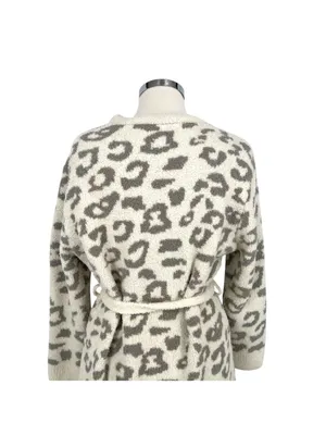 Comfyluxe Leopard Print Luxury Soft Robe Cream Ivory Gray One Size NWT Cozy Core thumbnail 10