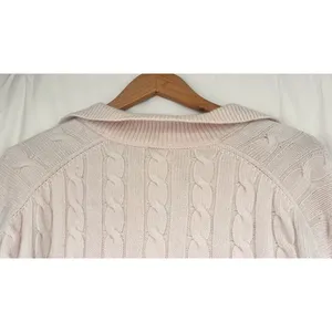 Aritzia Sunday Best Pink Cable Knit Collared Cropped Sweater Prep Merino Wool thumbnail 4