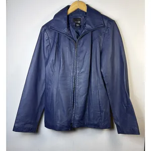 East 5th Women’s 100% Leather Jacket blue medium moto y2k retro fitted thumbnail 1