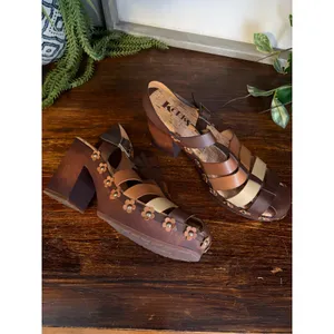 Korks Womens 9M Brown Multi Strappy Floral Studded Block Heel Sandals KR0010783 thumbnail 2