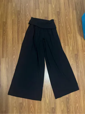 Offline x Aerie Real Me High Rise Super Wide Leg Fold Over Flowy Black Pants M thumbnail 2