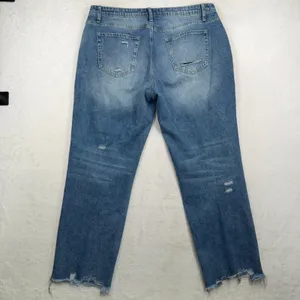 Flamingo XL 36 Ripped Raw Hem Mid Rise Straight Leg Cropped Jeans Boho Relaxed thumbnail 10