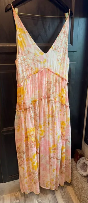 Free People Julianna Maxi Dress M Misty Combo Floral Tiered Boho Ruffle fairy thumbnail 1