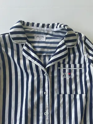 Gilly Hicks Satin Pajama Top Blue White Stripes Size Medium thumbnail 4