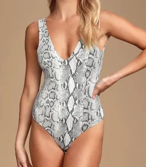 LULUS Women’s Wildlife Black and White Snake Print One Piece Bodysuit Size XS thumbnail 1