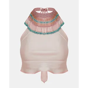 NWT My Beachy Side‎ Emily in Paris Beaded Halter Top Pink Medium thumbnail 3