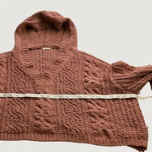 POL Womens Dusty Rose Chunky Cable Knit Cropped Hooded Sweater Small Oversized thumbnail 5