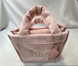 NWOT Juicy Couture Viral Blush Pink Plush Tote with Crystal Logo and Heart Charm thumbnail 1
