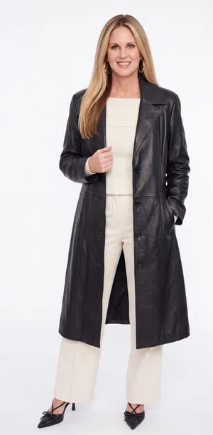 vintage Y2K 90s Anne Klein Midi Leather Trench Coat Matrix classic Mobwife thumbnail 1