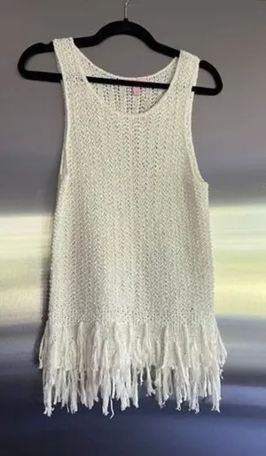 Lilly Pulitzer Luca Lua‎ Sweater White Fringe Hem Sleeveless size small 20057 thumbnail 1